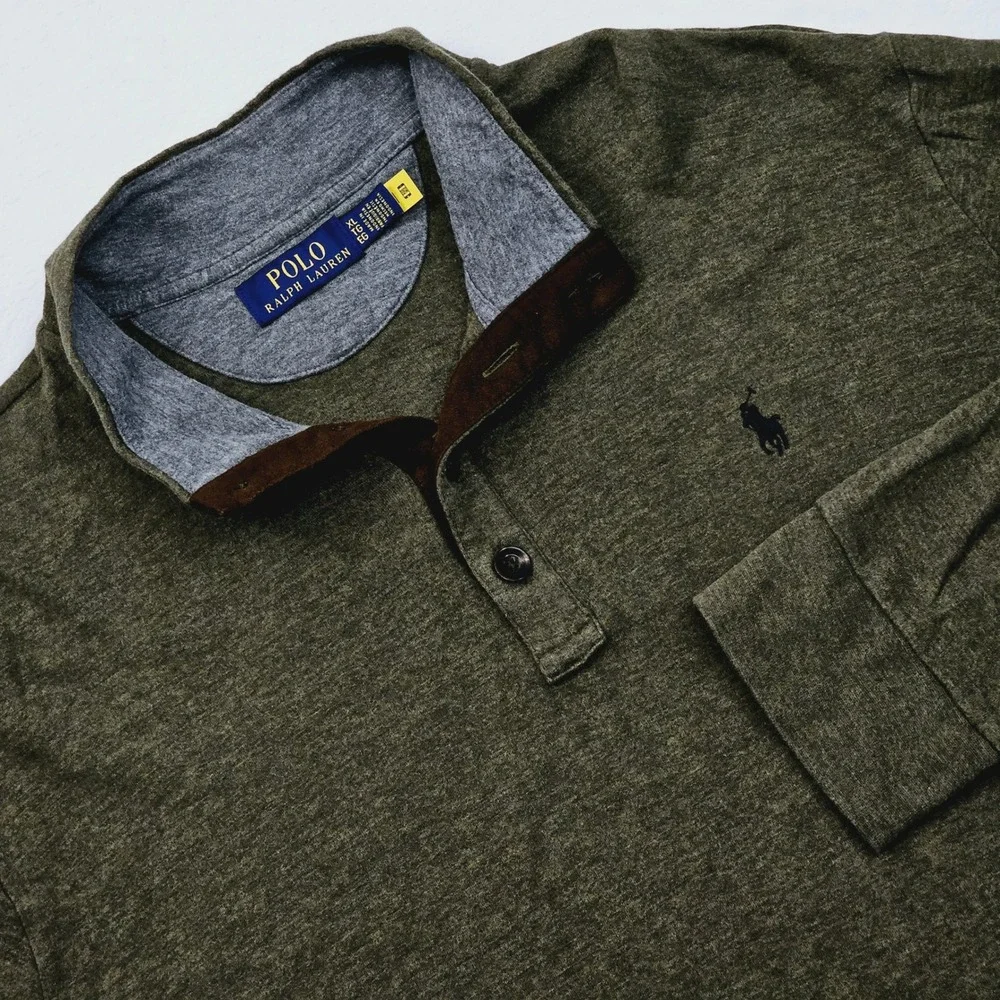Polo Ralph Lauren Henley Sweater Mens XL Olive Green Heather Pullover Preppy Ivy